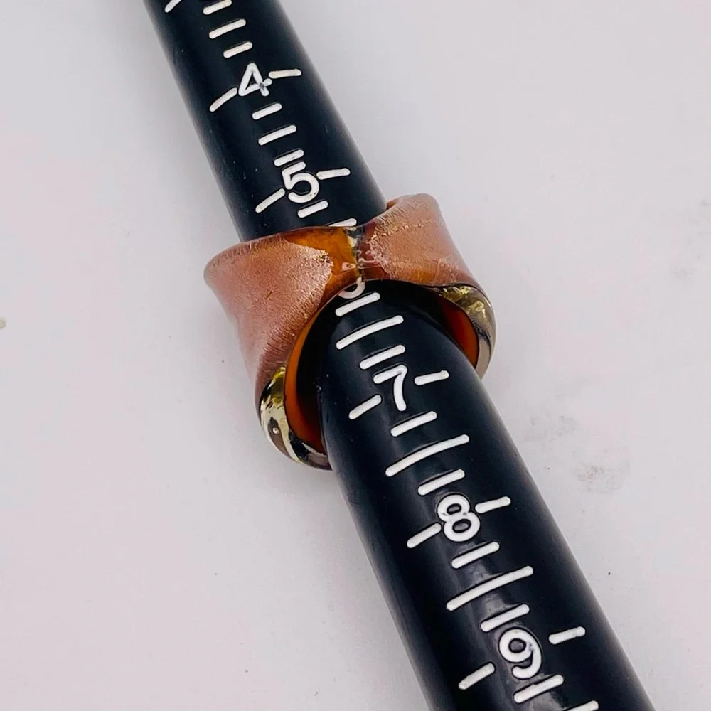 Fab Vintage Murano Italy Art Glass Statement Ring Peach Black White